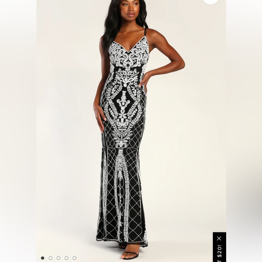 NWT - Lulus - Extravagant Aura Black and White Beaded Sequin Maxi Dress -Size XS